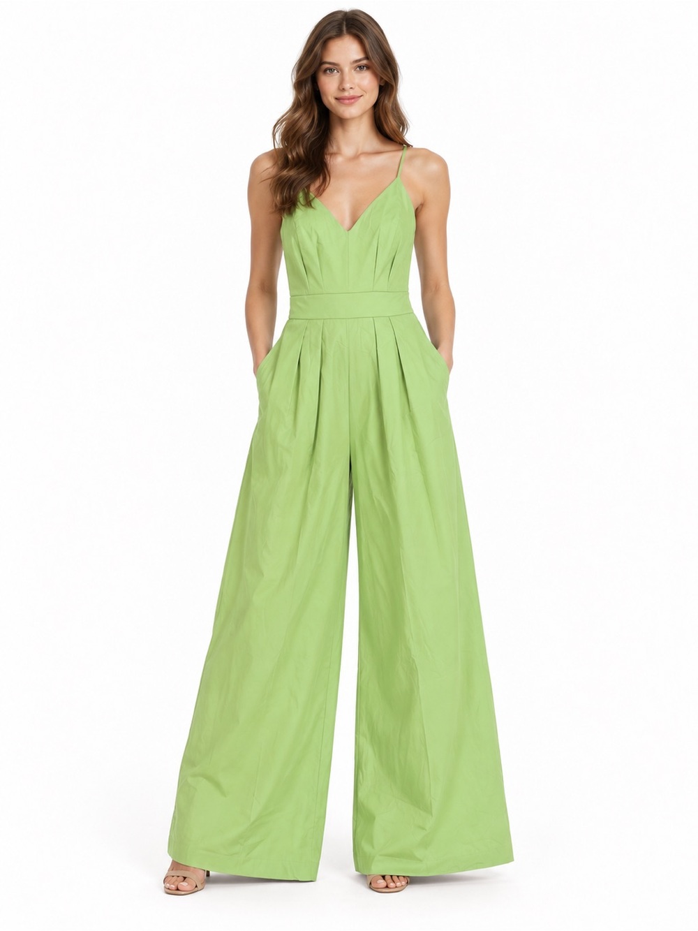 HALARA Lime Green Spaghetti-Strap Wide-Leg Jumpsuit